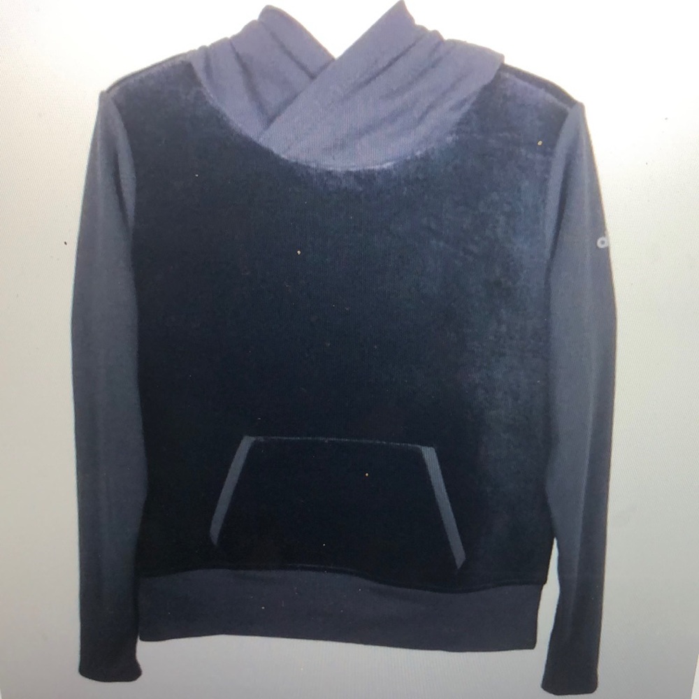Alo Yoga Velvet Velour Hoodie Ribbed Sleeve Pullover Kangaroo